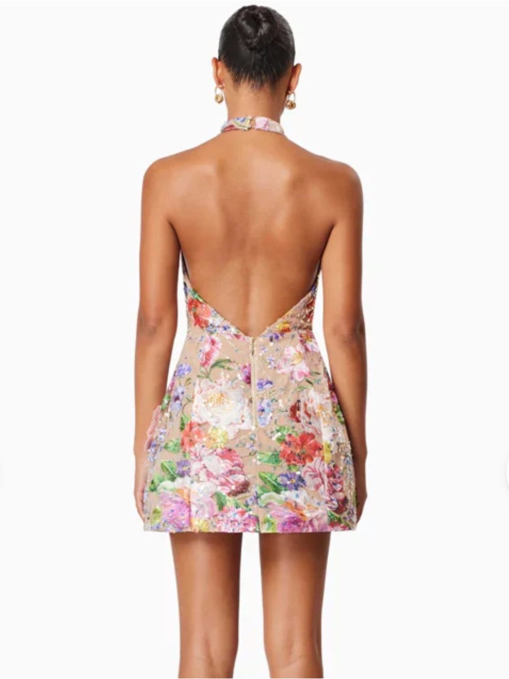 Elliatt Brown Halter Mini Dress with Multicolor Floral Embroidery - Picture 3 of 6
